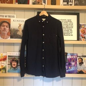Navy blue long sleeve button down shirt. Brunswick Garments from Cotton On